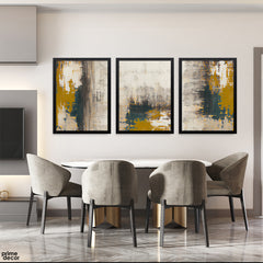 Mustard & Slate Industrial Grunge (3 Panel) Textured Abstract Wall Art