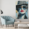 Black & White Women Face Artwork With Red Lips (Single Panel) Fashion Wall Art