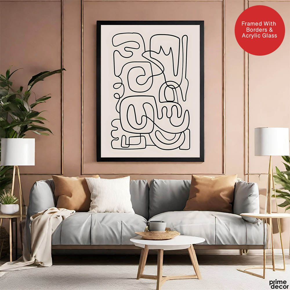Black Line Art On Grey Background Abstract Design | Abstract Office Artwork #0049 - Prime Décor