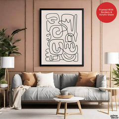 Black Line Art On Grey Background Abstract Design | Abstract Office Artwork #0049 - Prime Décor