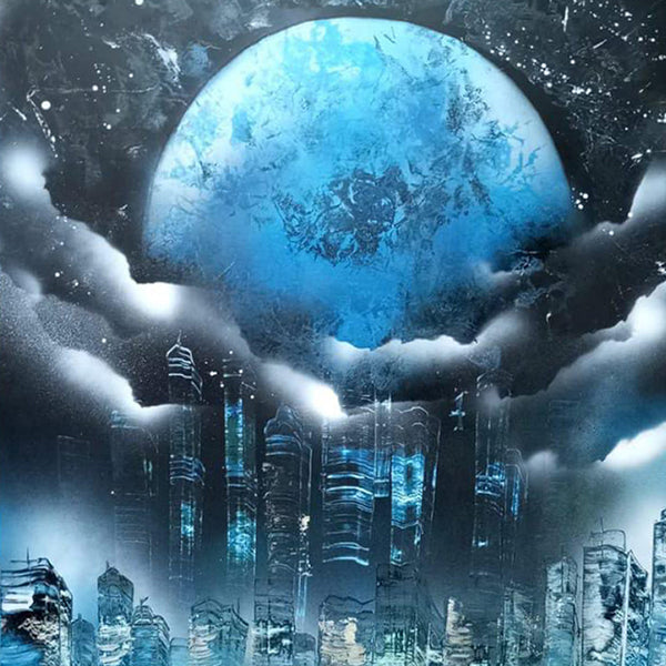 Moon Over Skyscrapers | Handmade Painting