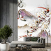 Beautiful Red & White Flowers With Flying Birds | Floral Wallpaper Mural