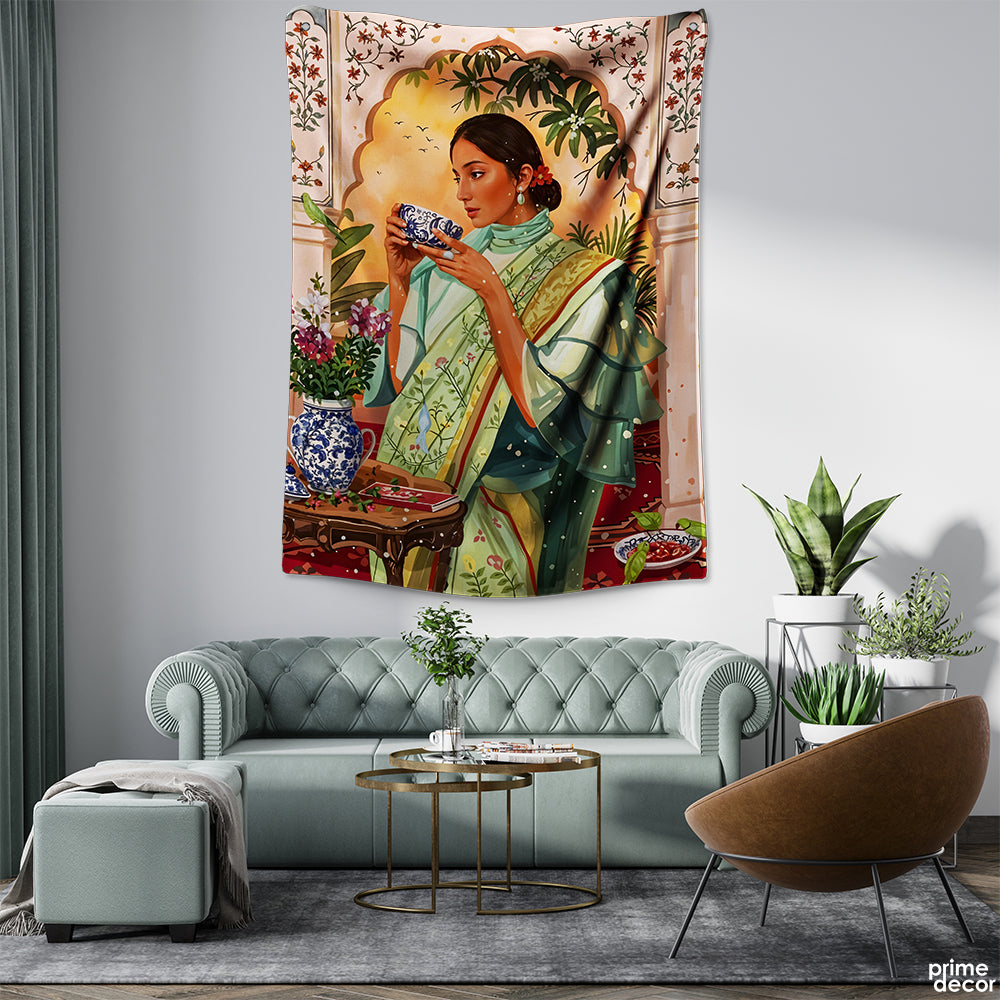 Multicultural Tapistry Woman In Saree Cultural Artwork | Cultural Tapestry – Prime Décor