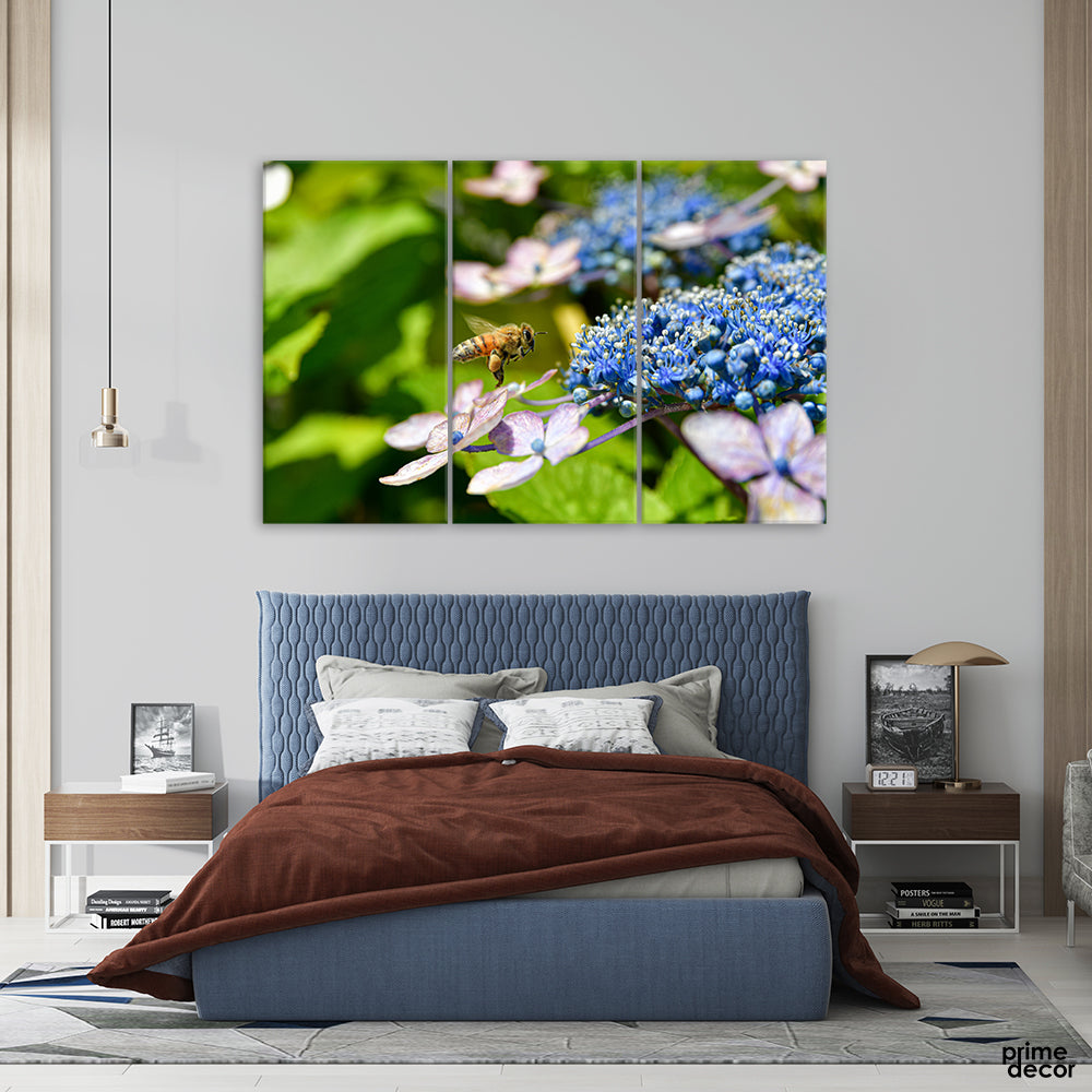 Plant Hydrangea with Insect (3 Panel) Floral Wall Art - Prime Décor