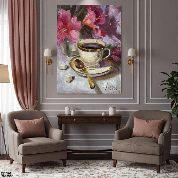 Still Life with Coffee and Lilies (Single Panel) Digital Painting Wall Art