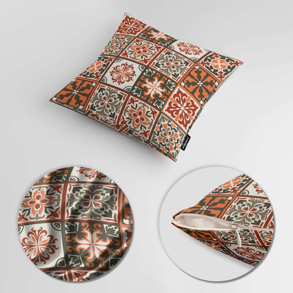 Abstract Cultural Dark Floral Artwork Over White Background | Floral Cushion #500