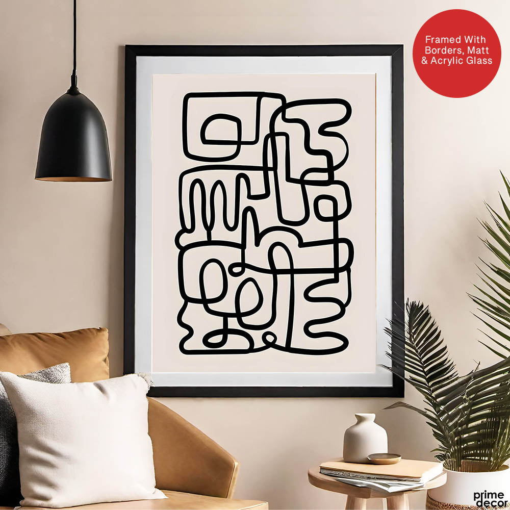 Black Line Art On Grey Background Abstract Design | Abstract Office Artwork #0050 - Prime Décor