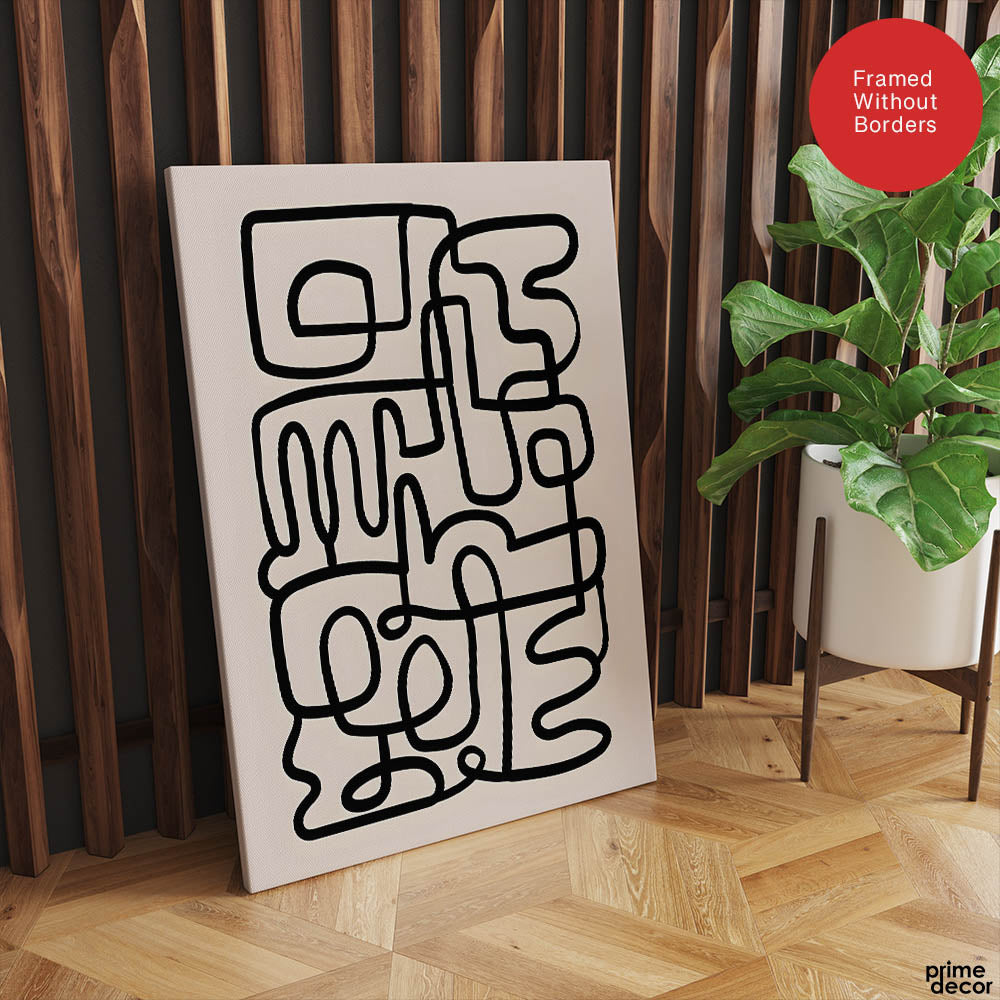 Black Line Art On Grey Background Abstract Design | Abstract Office Artwork #0050 - Prime Décor