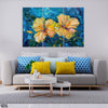 Beautiful Yellow Hibiscus Flowers With Green Leaves (3 Panel) Floral Wall Art
