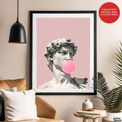 David Statue With Pink Bubble Gum | Abstract Fashion Artwork #00514
