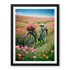 Cycle In A Beautiful Garden With Pink Flowers | Abstract Floral Artwork #00518