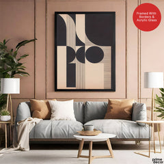 Black & Beige Geometric Shape Artwork | Abstract Office Artwork #00519
