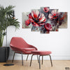 Aesthetic Beautiful Red Flowers Over Grey Background (5 Panel) Floral Wall Art