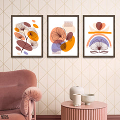 Black & Brown Leaves over Abstract Background (3 Panel) Floral Wall Art - Prime Décor