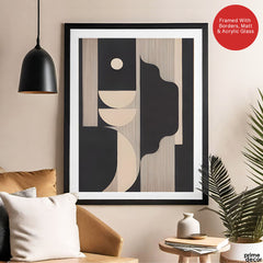 Black & Beige Geometric Shape Lines Artwork | Abstract Office Artwork #00520