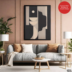 Black & Beige Geometric Shape Lines Artwork | Abstract Office Artwork #00520
