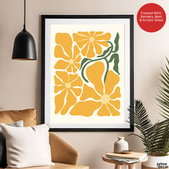 Beautiful Yellow Flowers With Green Leaves | Abstract Floral Artwork #00525