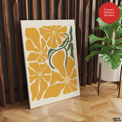 Beautiful Yellow Flowers With Green Leaves | Abstract Floral Artwork #00525