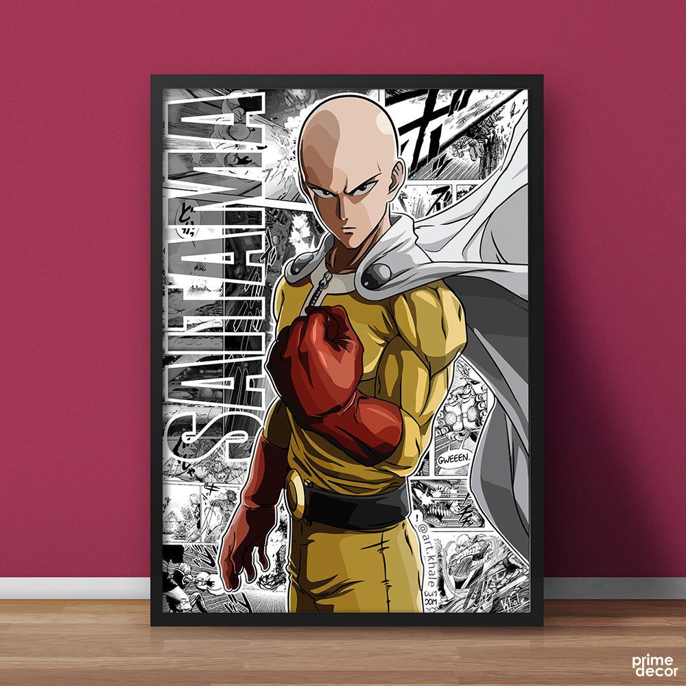 Saitama Doodling Background One Punch Man Manga Series | Anime Wall Art - Prime Décor