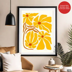 Beautiful Yellow Flowers With Red Leaves | Abstract Floral Artwork #00526