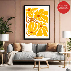 Beautiful Yellow Flowers With Red Leaves | Abstract Floral Artwork #00526