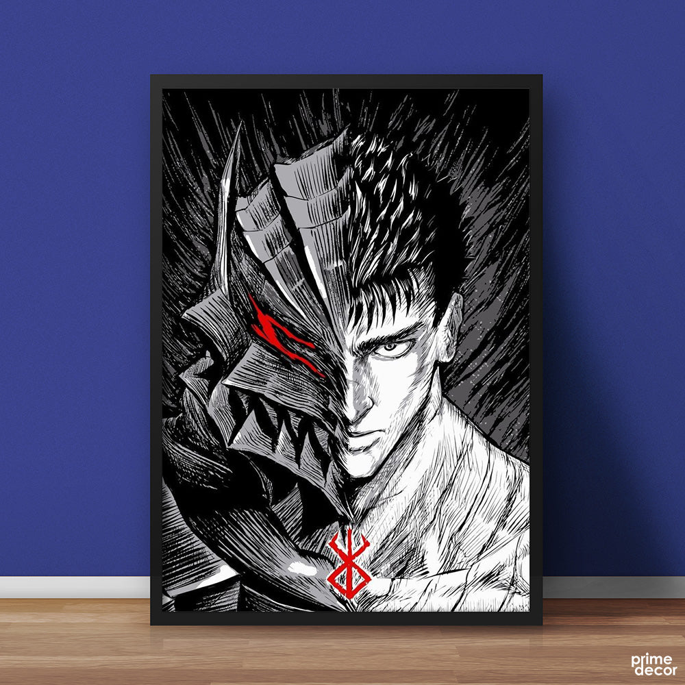 B&W Guts Split Face Berserk Series | Anime Wall Art - Prime Décor