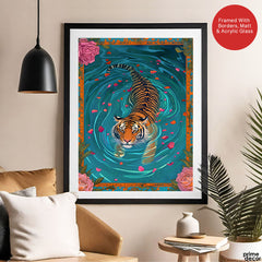 Brave Bengal Tiger Swimming In The Lake | Abstract Animal Artwork #00527