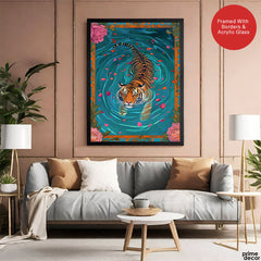 Brave Bengal Tiger Swimming In The Lake | Abstract Animal Artwork #00527