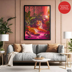 Aesthetic Brave Tiger In A Red Light | Abstract Animal Artwork #00529