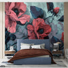 Beautiful Red Flowers With Blue Exotic Leaves | Floral Wallpaper Mural