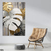 White & Golden Exotic Leaves Over Grey Background (Single Panel) Floral Wall Art