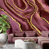 Abstract Maroon Artwork With Golden Foil Lines | Abstract Wallpaper Mural