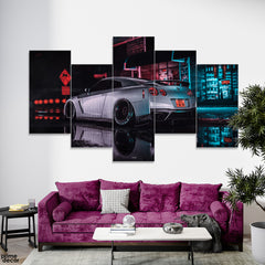 Aesthetic Racing Car On The Street At Night (5 Panel) Car Wall Art - Prime Décor