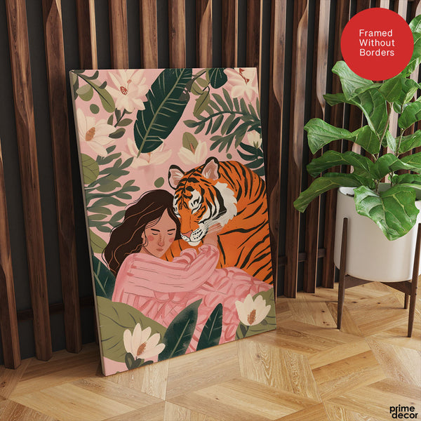 Aesthetic Tiger With A Girl Portrait | Abstract Fashion Artwork #00530