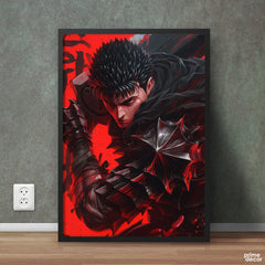 Guts With Blood Face In Action Berserk Series | Anime Wall Art - Prime Décor