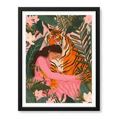 Aesthetic Tiger With A Girl In Forest Portrait | Abstract Fashion Artwork #00531