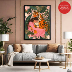 Aesthetic Tiger With A Girl In Forest Portrait | Abstract Fashion Artwork #00531