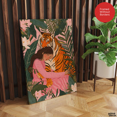 Aesthetic Tiger With A Girl In Forest Portrait | Abstract Fashion Artwork #00531