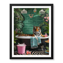 Aesthetic Tiger In A Bath Tub With Green Background | Abstract Fashion Artwork #00532