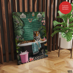 Aesthetic Tiger In A Bath Tub With Green Background | Abstract Fashion Artwork #00532