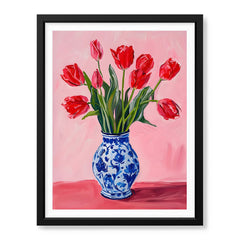 Beautiful Colorful Flowers In A Blue Pot | Abstract Floral Artwork #00534