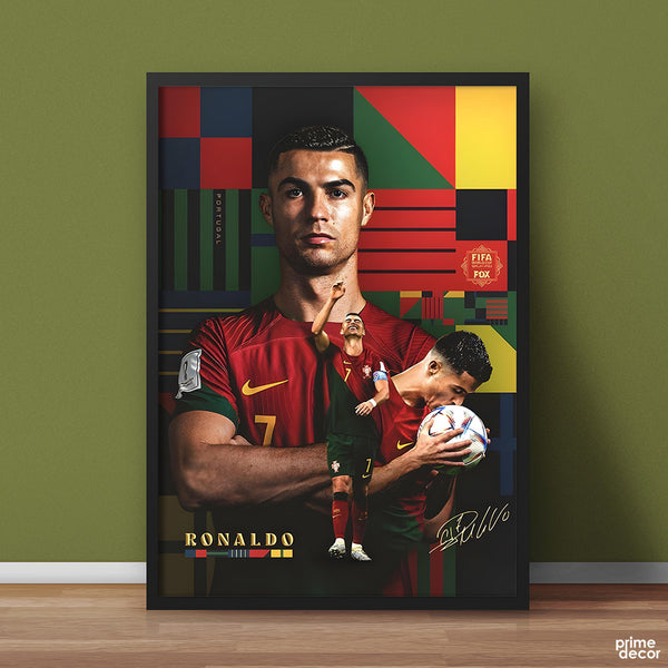 Ronaldo Colorful Geometric Artwork With Signature | Sports Wall Art - Prime Décor