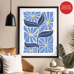 Beautiful Blue Flowers Over Off White Background | Abstract Floral Artwork #00537