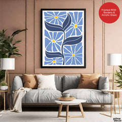 Beautiful Blue Flowers Over Off White Background | Abstract Floral Artwork #00537