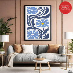 Beautiful Blue Flowers With Purple Exotic Leaves | Abstract Floral Artwork #00539