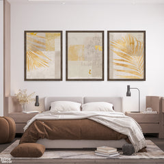 Sun-Drenched Palm Silhouette in Beige & Ochre (3 Panel) Abstract Wall Art