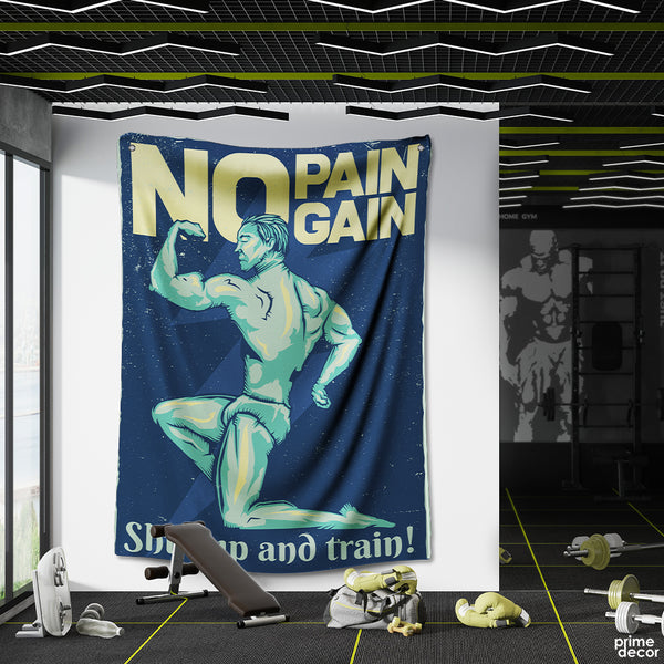 No Pain No Gain Typography | Gym Tapestry