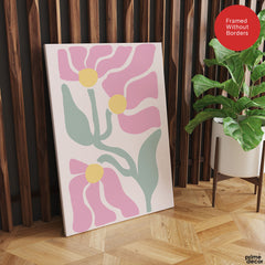 Beautiful Pink Flowers With Green Exotic Leaves | Abstract Floral Artwork #00540