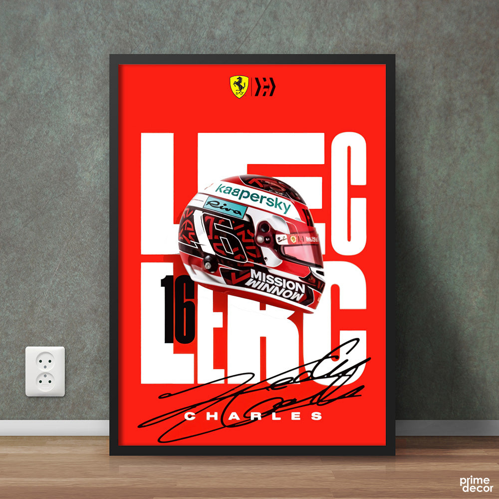 Charles Leclerc Helmet & Signature Formula 1 Racing | Sports Wall Art - Prime Décor