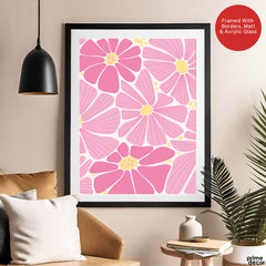 Beautiful Pink & Red Flowers Over White Background | Abstract Floral Artwork #00541